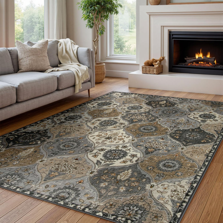 Violia Moroccan Bloom Medallion Area Rug – Plush Textured Accent with Non-Slip Backing