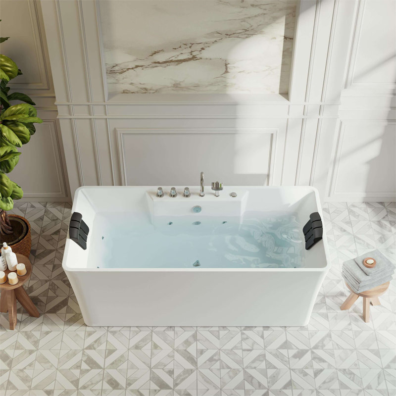 59 po X 29,5 po Baignoire de tourbillon autoportante à jets centraux à jets centraux - remplissage de baignoire en blanc