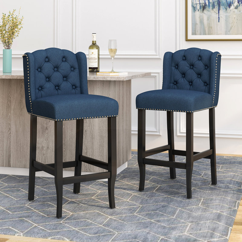 Vienna Contemporary Fabric Tufted Wingback 31 Inch Counter Stools, Navy Blue 
