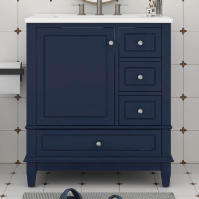 Ensemble de meuble-lavabo simple 30 po avec une porte et trois tiroirs, une armoire de rangement en bois massif de 30 po avec lavabo