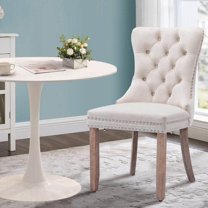 Ensemble de table de salle à manger rond avec 2 chaises , Blanc, Beige/brun