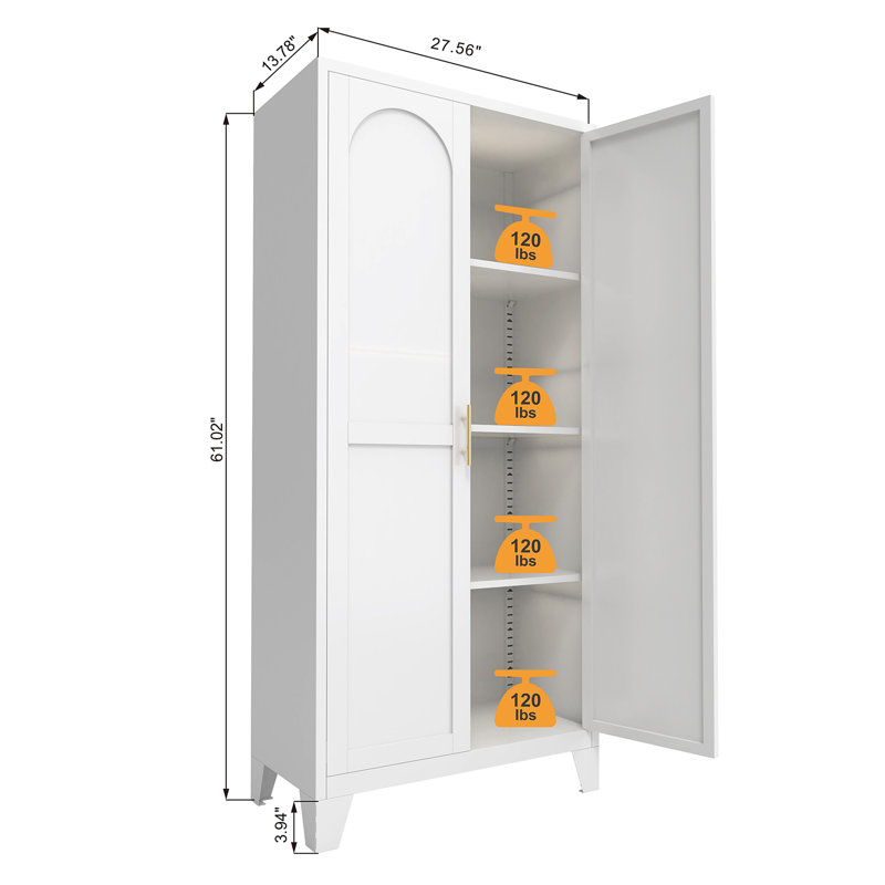 61 Inch Tall Metal Storage Cabinet, White
