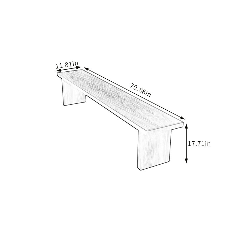 Banc en bois massif Kaile, H 17,71 po x l 70,86 po x P 11,81 po