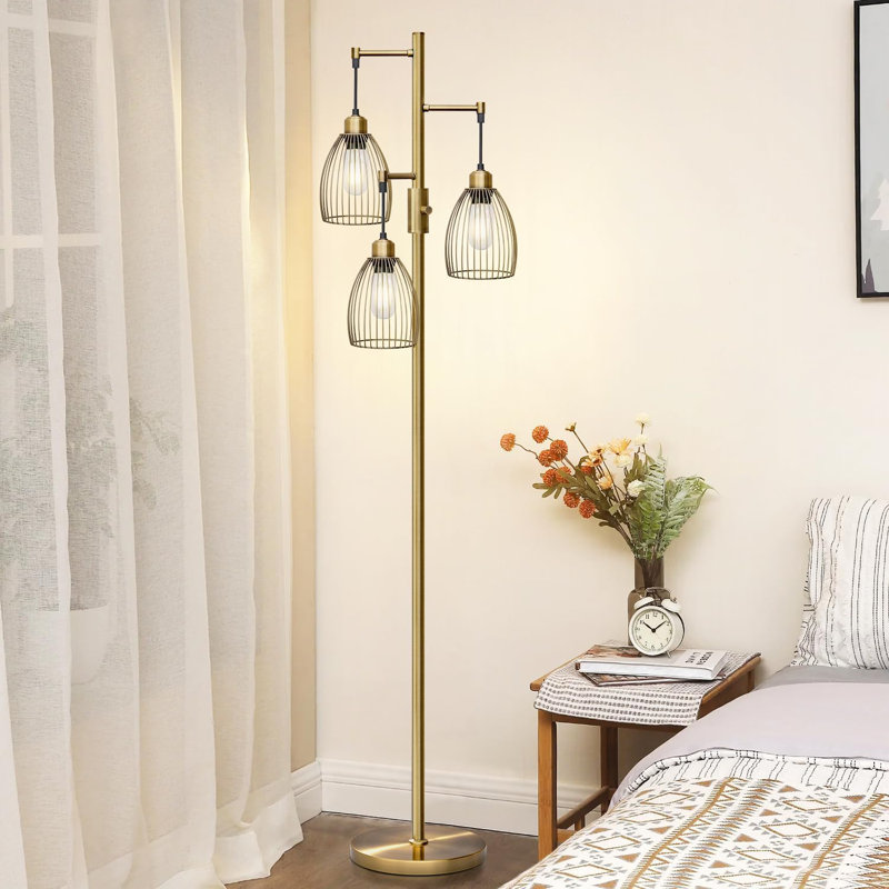 Dimmable Floor Lamp With 3 LED Edison Bulbs, Industrial Farmhouse Design, Adjustable Brightness, Sturdy Metal Base, Ideal For Living Room, Bedroom, Office, And Dining Room