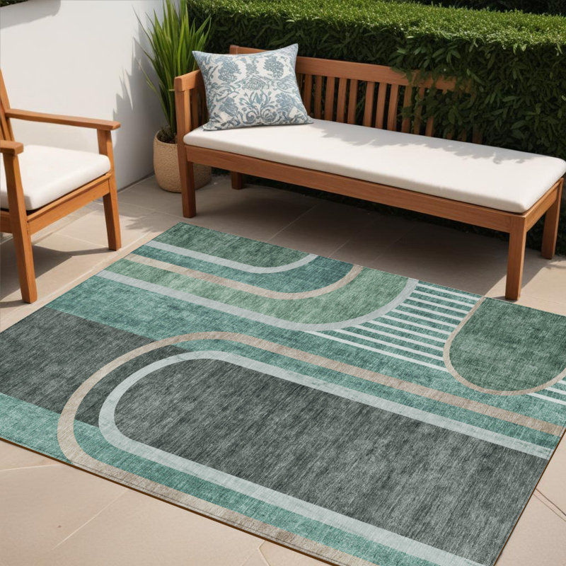 Tapis extérieur antidérapant lavable noir et vert 5 pi x 8 pi