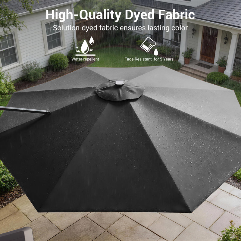 Parasol de luxe à DEL 11 pi avec rotation à 360 degrés et auvent résistant à la décoloration toutes saisons avec base 11 pi
