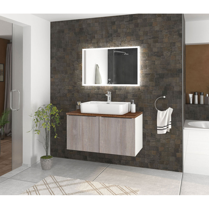 Bathroom Vanity with Basin, Alpine white/Oak gray/Vintage navy