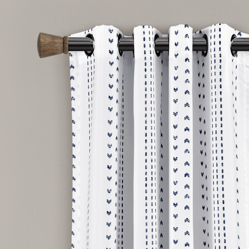 Semi Sheer Curtain Pair, Navy/White, 52" W x 63" L