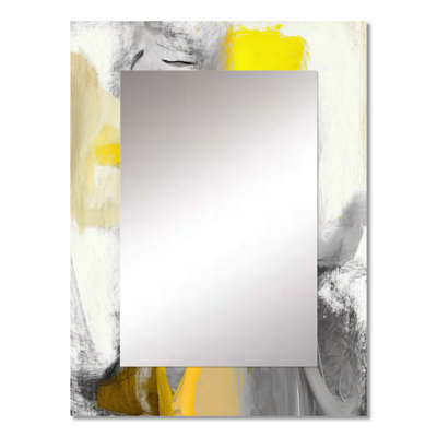 Mustard Yellow And Vivid Gray I - Abstract Decorative Mirror, Modern Wall Mirror, Printed Metal Art