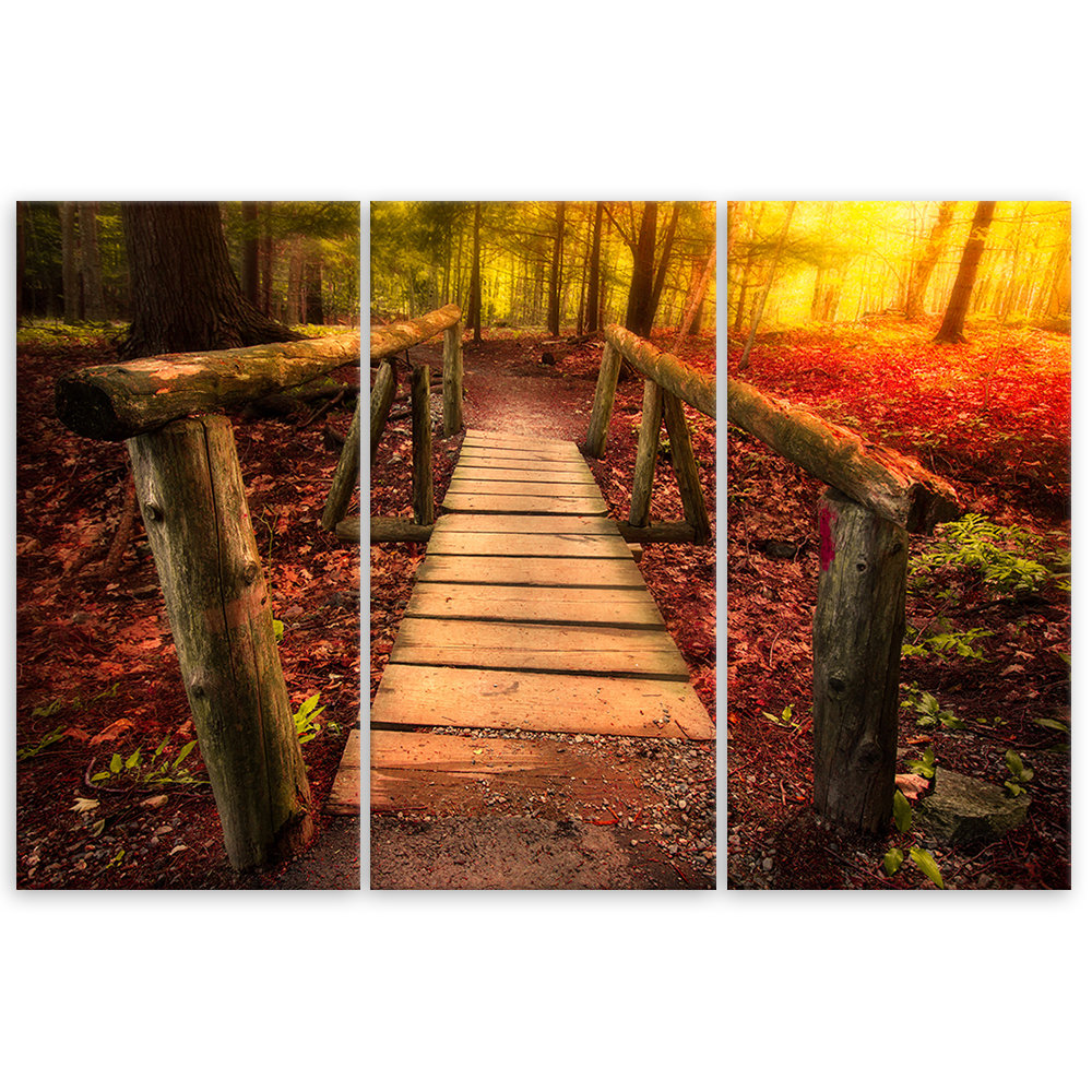 Leinwandbild Autumn Forest Leaves Bridge