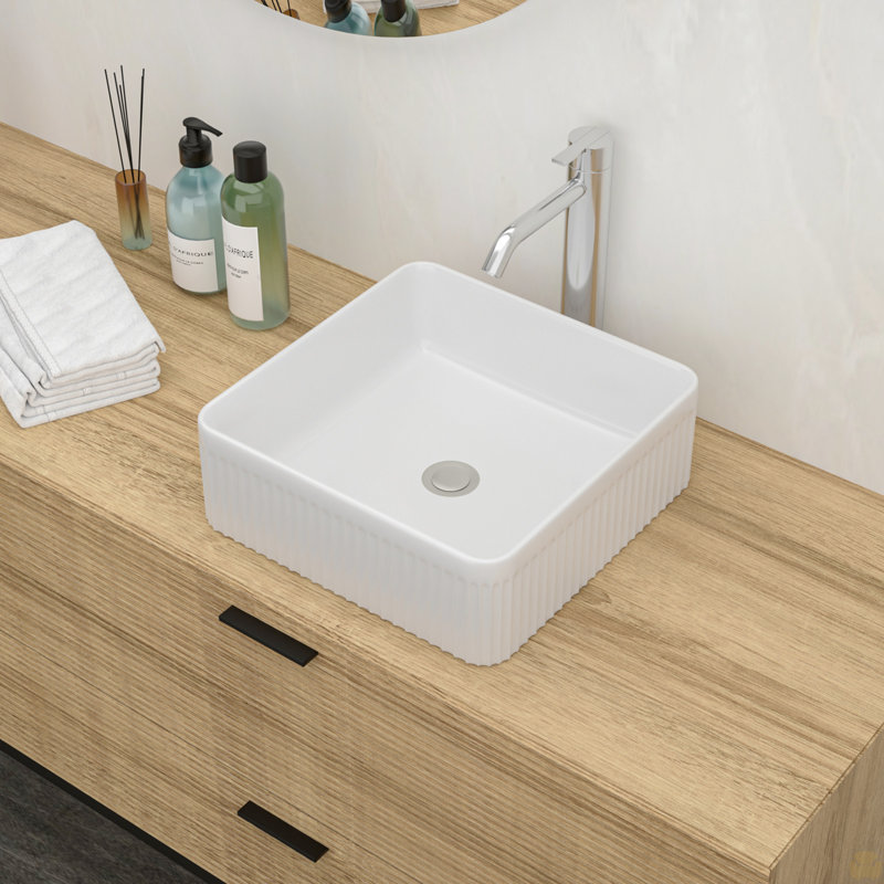 Lavabo de salle de bain vasque carré en céramique 15,69 "X 15,69"