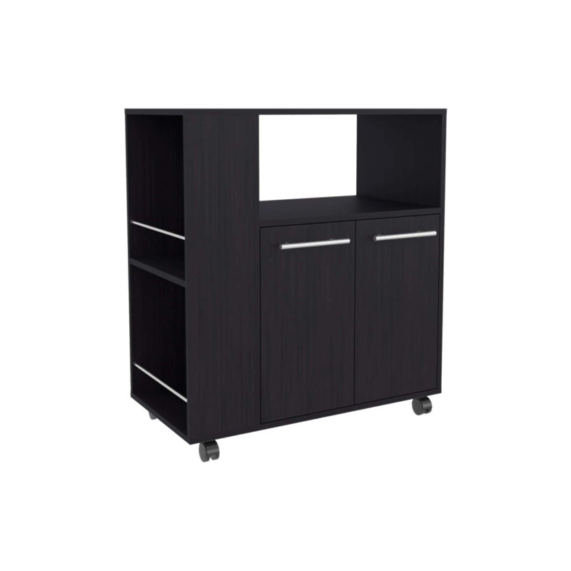 Wengue Kitchen Cart with Microwave Shelf and Open Storage, Perfect for Small Kitchens and Efficient Organization., Black