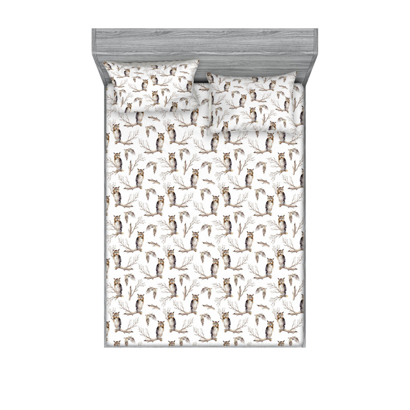 Microfiber Floral Sheet Set, Queen Sheet Set with 2 Pillowcases, Gray/White Animal