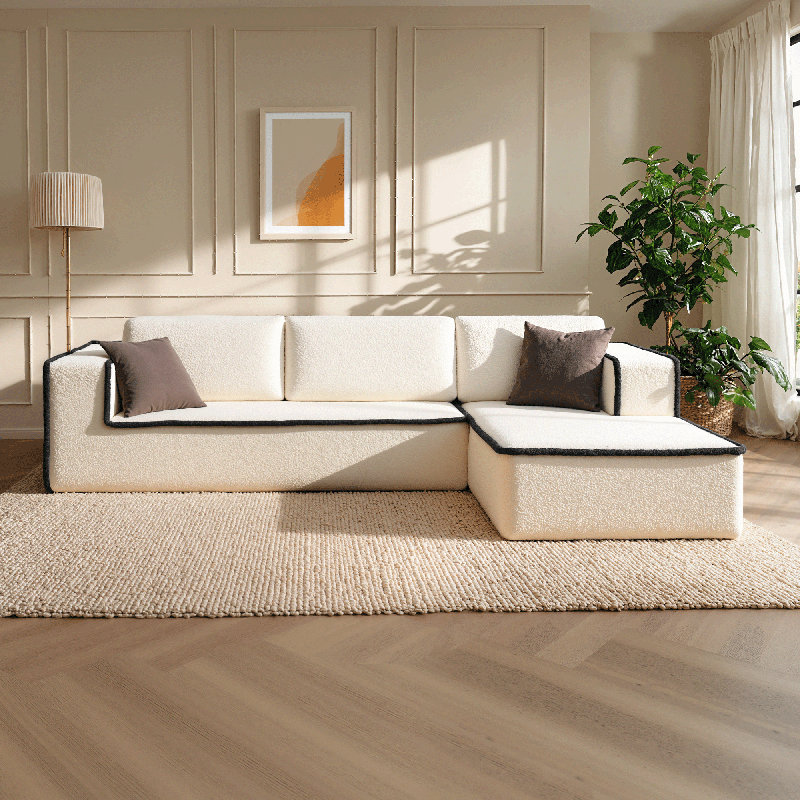 121" Boneless Oversized Modular Cloud Couch With Chaise, L-Shaped Deep Seat Sofa, Wide Armrests, Memory Foam, No Assembly