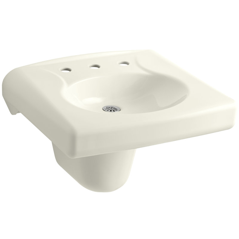 Brenham Ceramic 22" Wall Mount Bathroom Sink, Biscuit, 8" Centers
