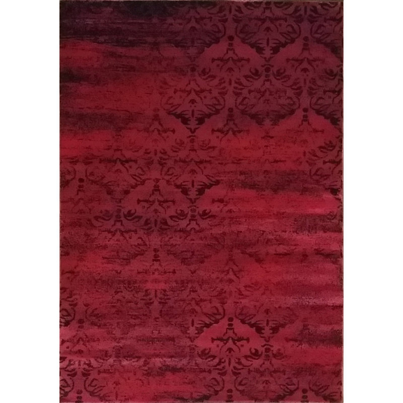 Tapis à motif géométrique rouge Godley, Tapis de couloir 2 pi 7 po x 9 pi 1 po
