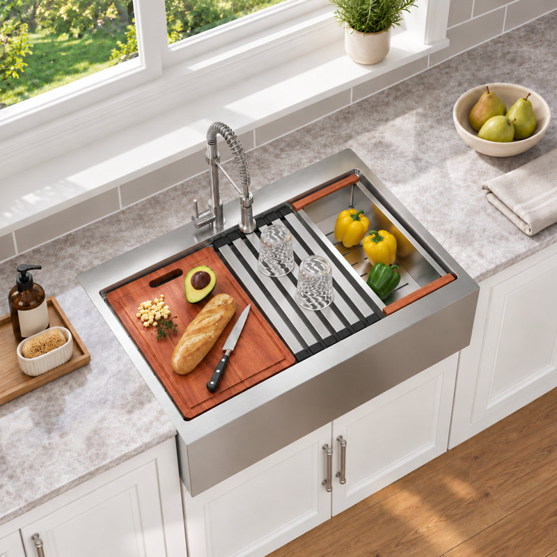  Évier de cuisine à tablier frontal en acier inoxydable de calibre 16 avec tablier frontal L 30 po x l 22 po avec accessoires