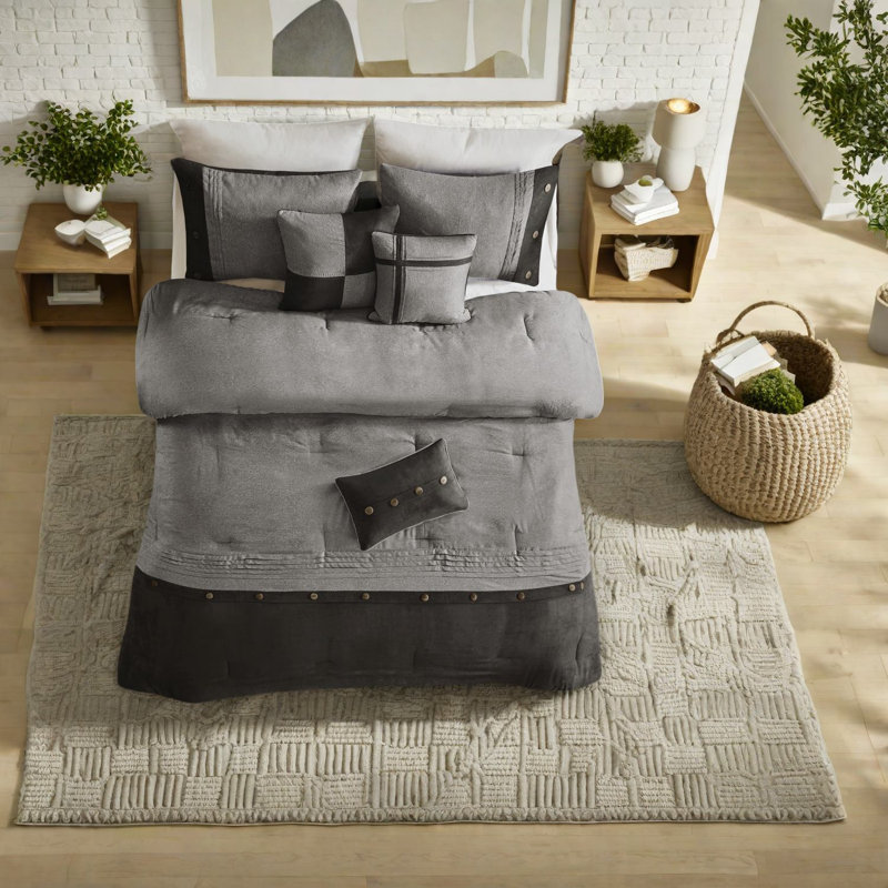 Lodge Style Bedding Sets, Polyester Microsuede, Cozy Grey Comforter For Bedroom
