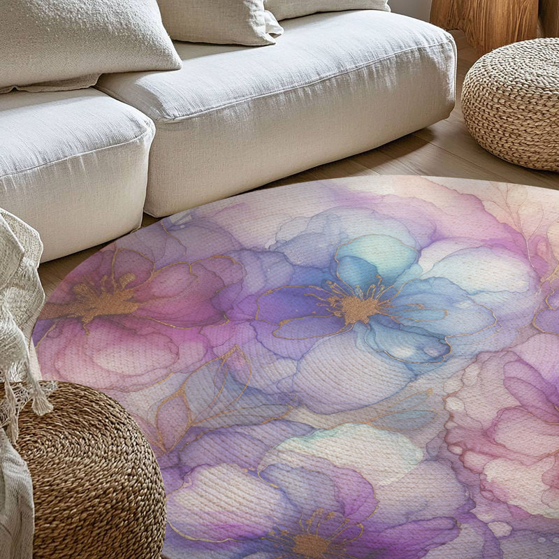 Tapis tressé Lilas Ink Waves, Rond 5 pi