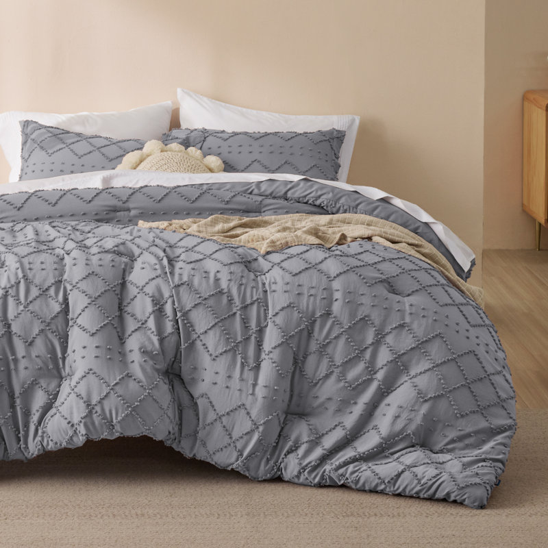 Best Seller Bedsure Embroidered Tufted All-Season Comforter Set, Gray, Full Comforter + 2 Standard Shams