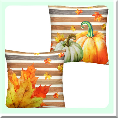 Autumn Harvest Pillow Covers - Pumpkin Maple Leaf Stripes Outdoor Throw Pillow Set - Pillowcase for Home Couch Sofa Bed - Fall Thanksgiving