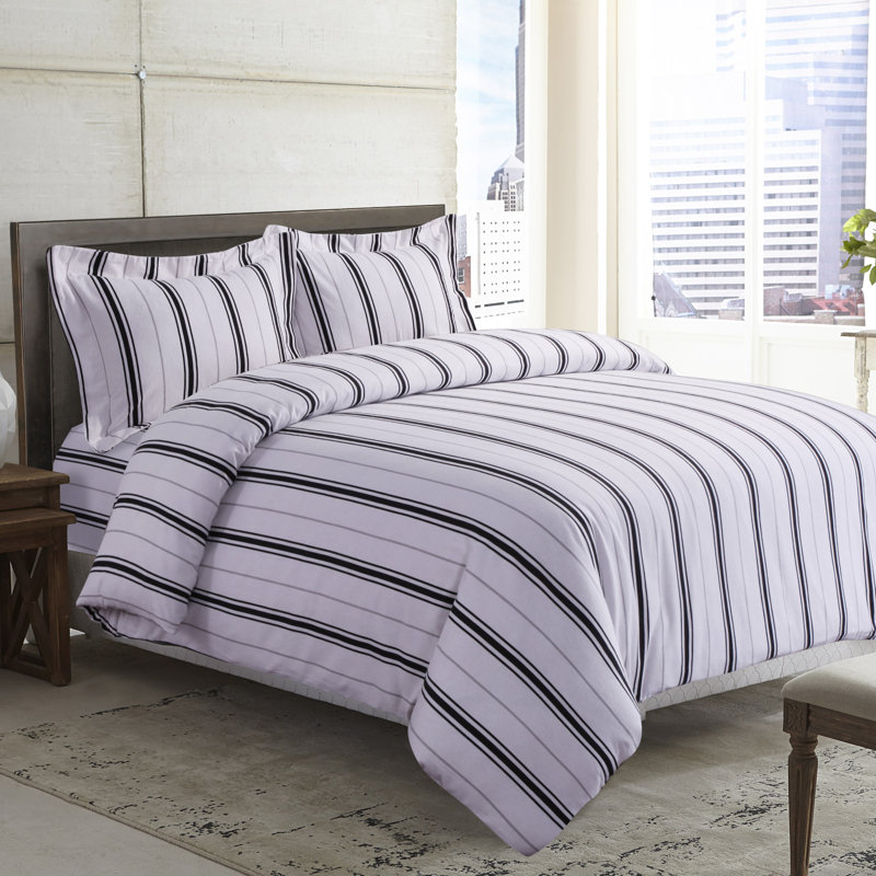 Modern & Contemporary Cotton Flannel Striped Duvet Cover, King, Black Gray