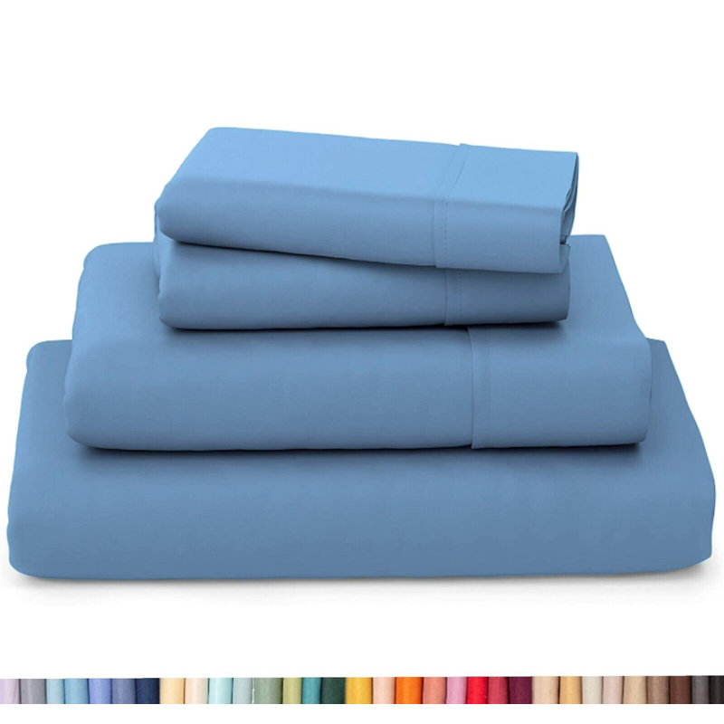 Ultra Soft Bamboo Sheet Set - 4 Pc Set - Wrinkle Resistant - Cooling Sheets with Deep Pockets, Denim