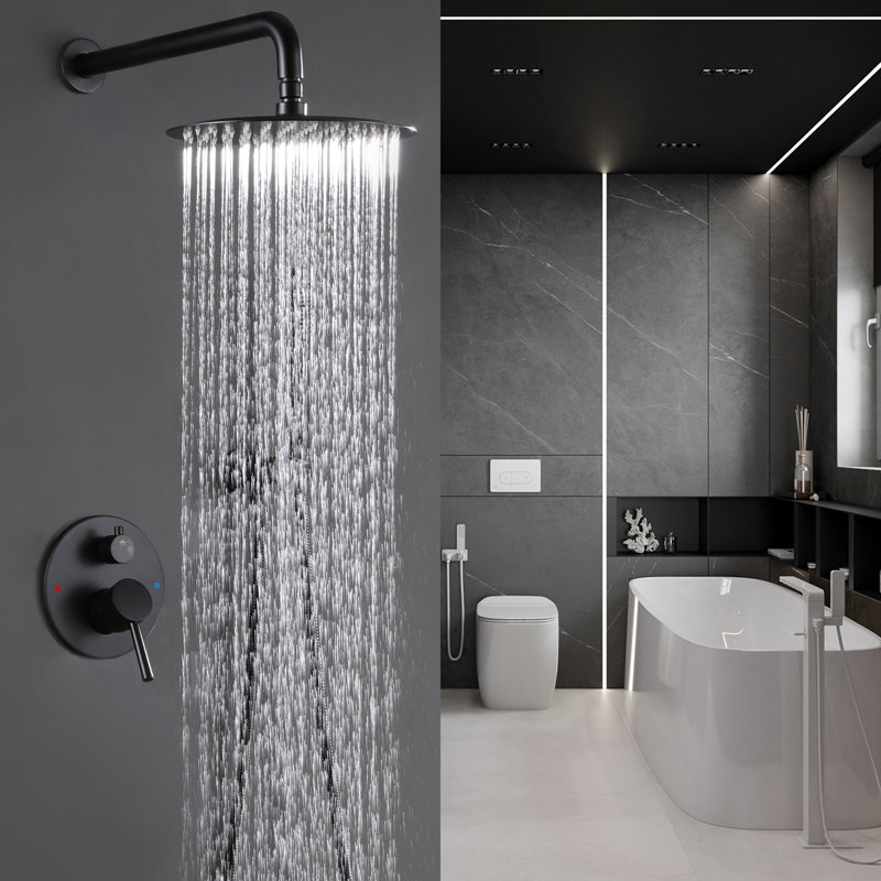 Système de douche, robinet de douche mural avec valve brute, Noir