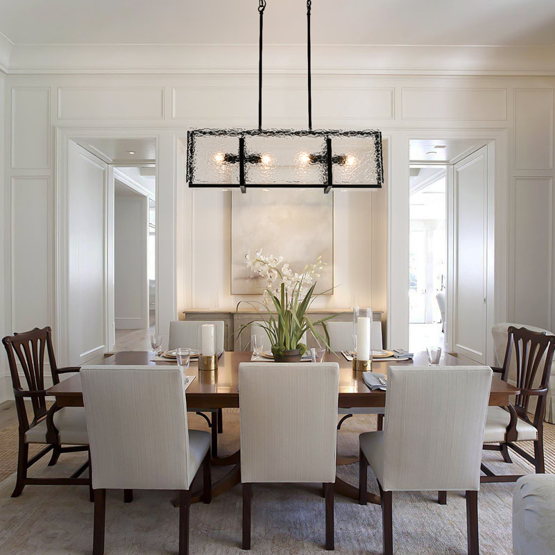 4-Light Rectangular Chandelier With Textured Glass