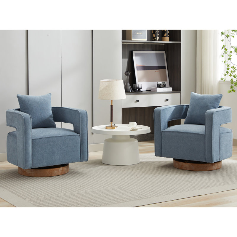 Fauteuil demi-tonneau pivotant de 28,94 pouces de largeur Lysistrate (ensemble de 2), Polyester bleu pâle, Brun