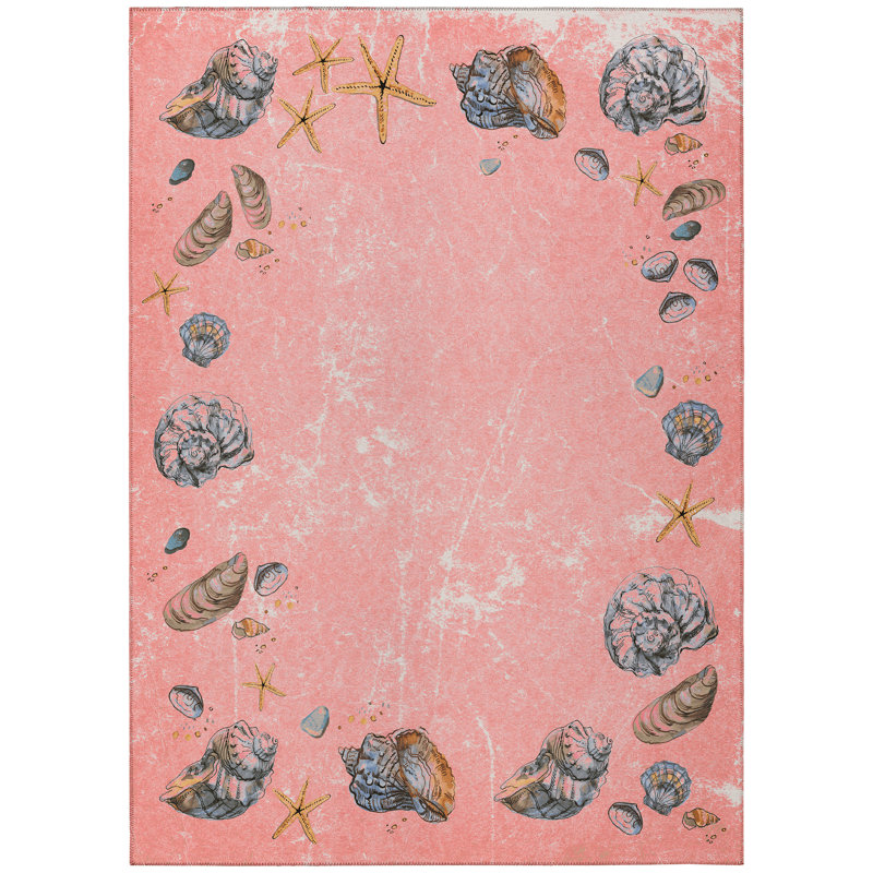 Tapis intérieur / extérieur en polyester tissé à la machine géométrique pêche, Rectangle 5 pi x 7 pi 6 po