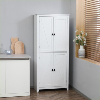 Armoires: garde-manger autoportant à 4 portes de 72 po avec tablettes réglables à 4 niveaux, blanc cassé | Panneau de fibres à densité moyenne | Traditionnel