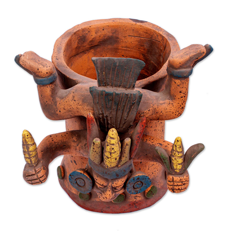  Handmade Descending God With Corn Ceramic Vessel