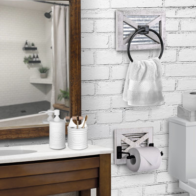 Kendrica Rustic Toilet Paper Holder and Farmhouse Towel Holder Set