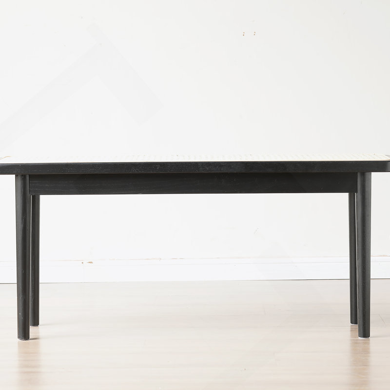 Modern Style Black Color Solid Oak Wood Dining Bench With Rattan Detail, Modern Bench For Bedroom End Of Bed, Entryway Bench, Rattan Bench For Living Room (47.24" W X11.02 D X 16.93" H)