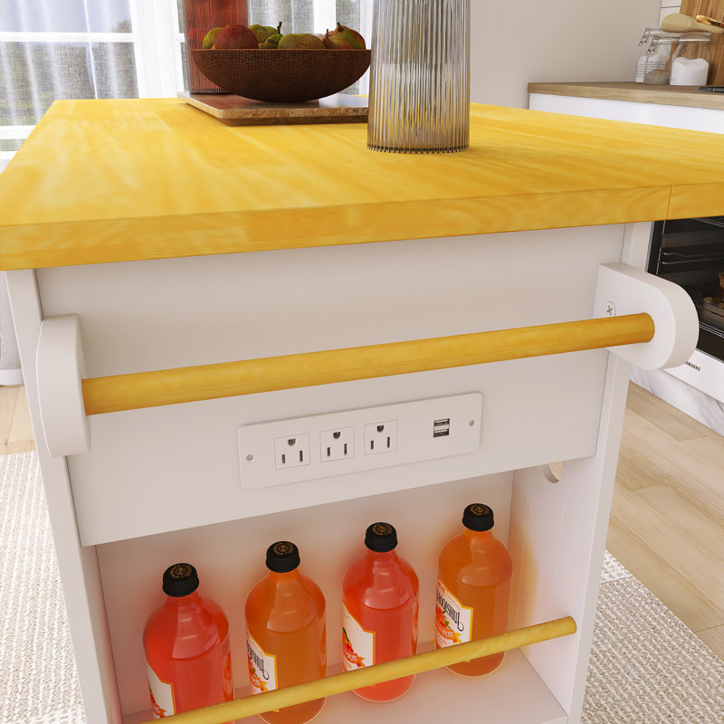 53" Drop-Leaf Countertop Kitchen Cart With Spice Rack & Towel Rack, White