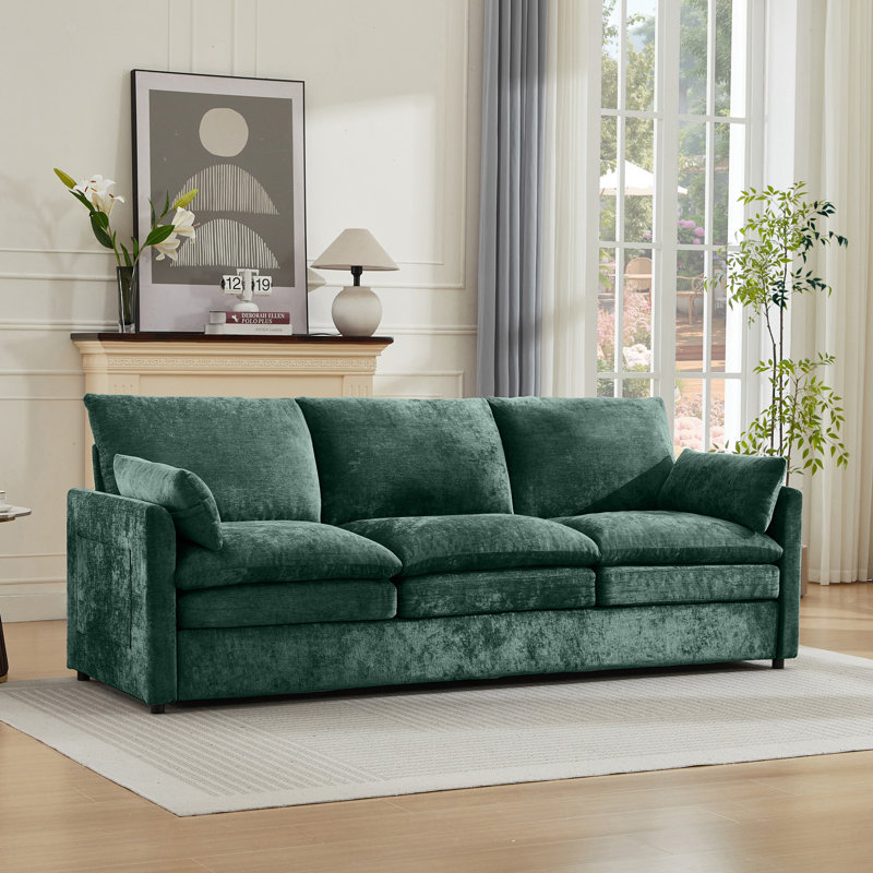 Drago 89'' W Modern Square Arm Upholstered Sofa, Green