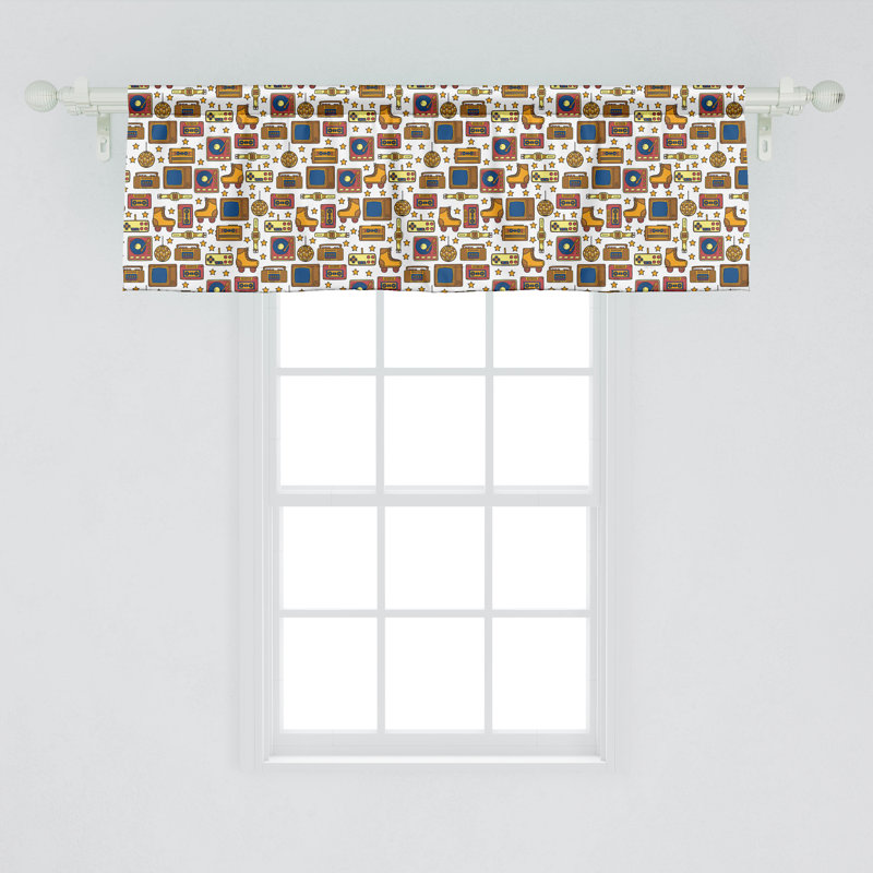 Ambesonne Vintage Valance Pack of 2 90s Theme Retro Fun Items  Mustard
