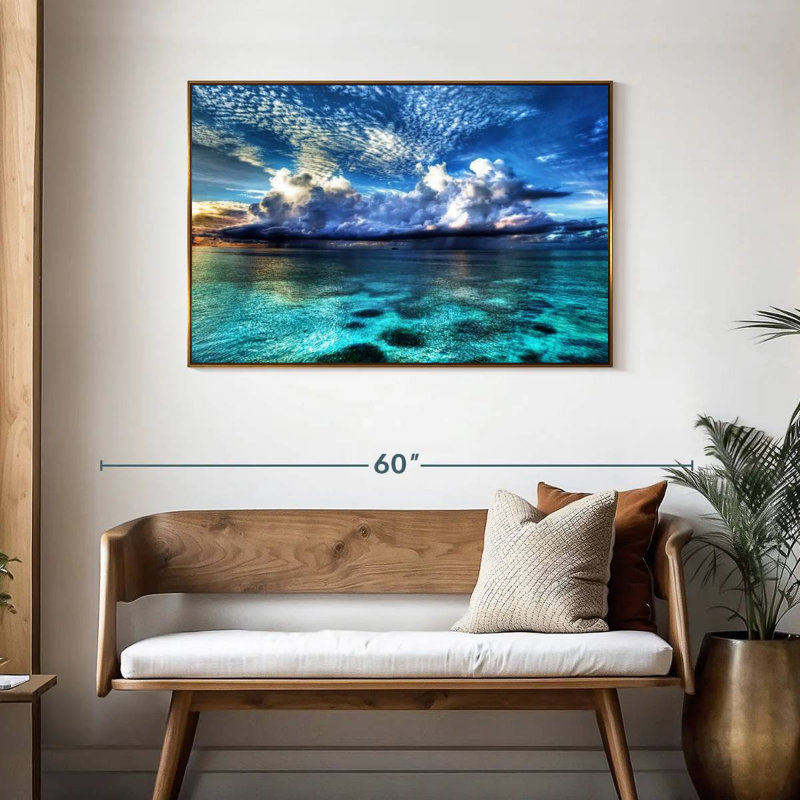 Vue sur l'océan Cozumel, Cadre flottant doré, 43 po x 29 po