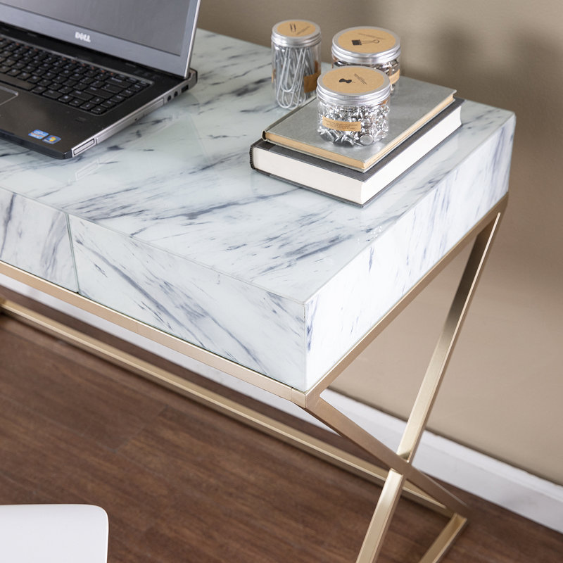 Bureau d'écriture en faux marbre avec rangement
