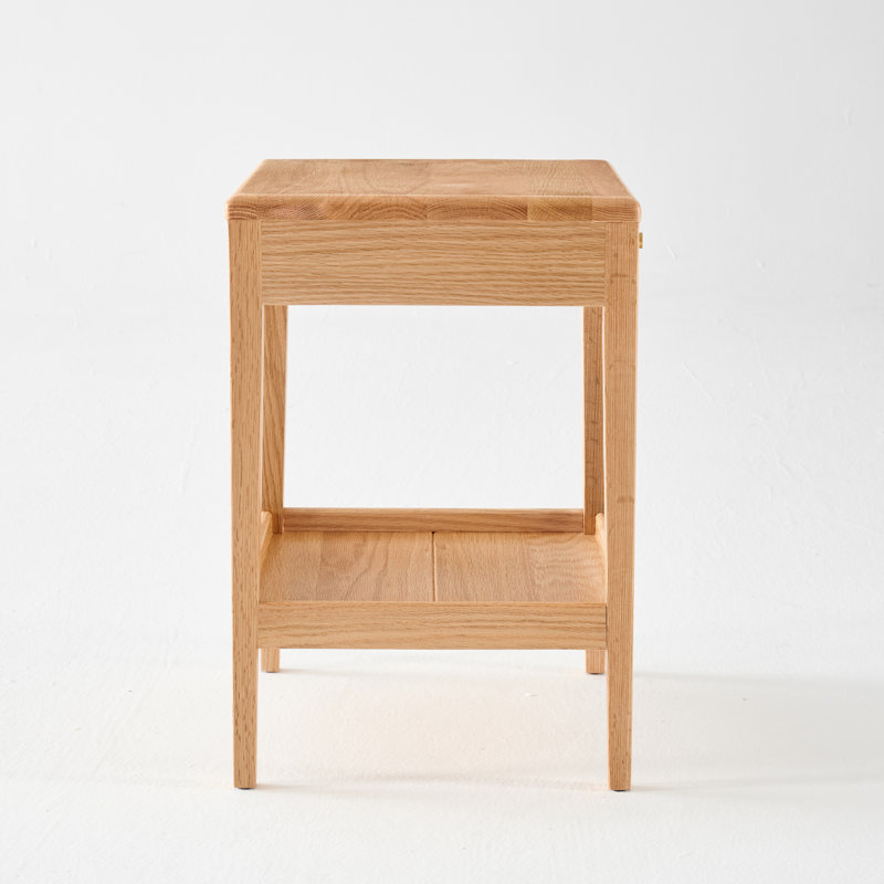  Table de bout en chêne massif avec 1 tiroir et 2 tablettes, Ensemble de 2, Natural Oak