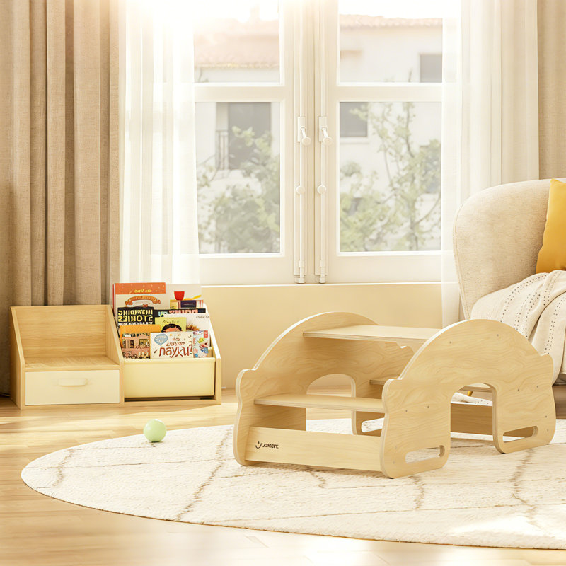 Rock and Roll Teeter Totter & Table - Ensemble 3 en 1 convertible en bois de bouleau pour deux, mobilier ludique et multifonctionnel