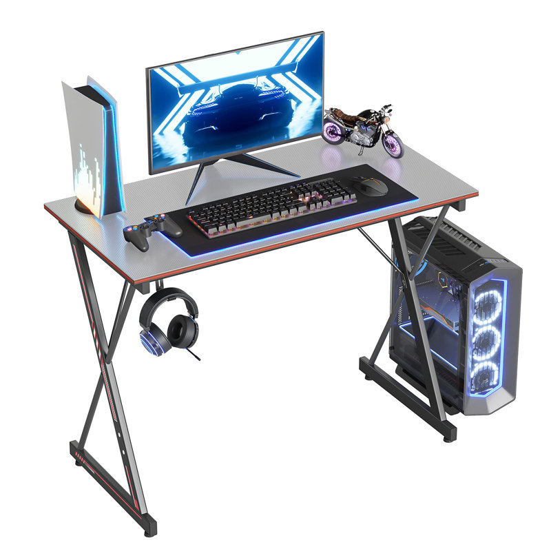 Levelle L-Shaped Metal Base Computer Desk, Gray