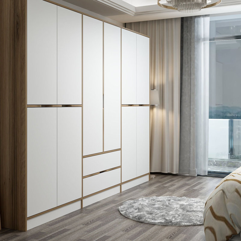Modern Wardrobe with Numerous Shelves, Dore Color, 109.4 x 81.9 x 20.5 inches | 100% Melamine Coated Particle Board, Thickness: 0.7 inches | Stylish & Functional Storage Solution for Home & Office