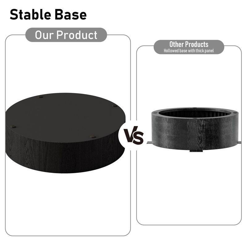 Round Drum Coffee Table with Storage, Black, 14" H x 35" W x 35" D