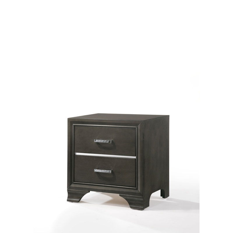 Raylan Nightstand with Drawers & Wooden Legs, Gray
