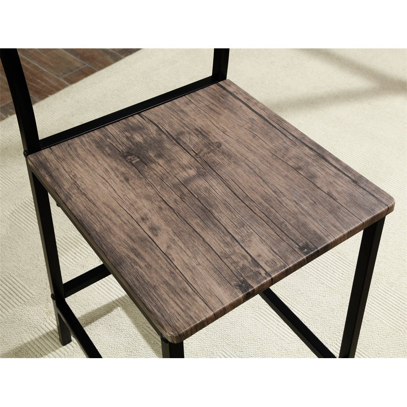 Black Metal Frame Counter Height Dining 5Pc Set Wooden Set Table Top Counter Height Dining Table 4X High Chairs Dining Room