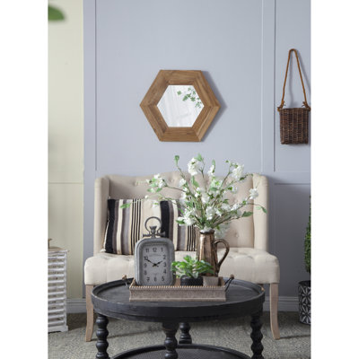 Miroir hexagonal 18,5 "avec écran en bois robuste pour les murs de la maison