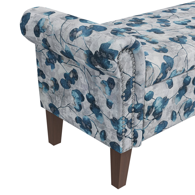 Olwyn Polyester Upholstered Storage Bench, Blue Floral