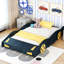 Lit plateforme pour voiture de course double - bleu foncé avec rangement robuste pour chambre à coucher + roues et bois de pin confortable-357771659
